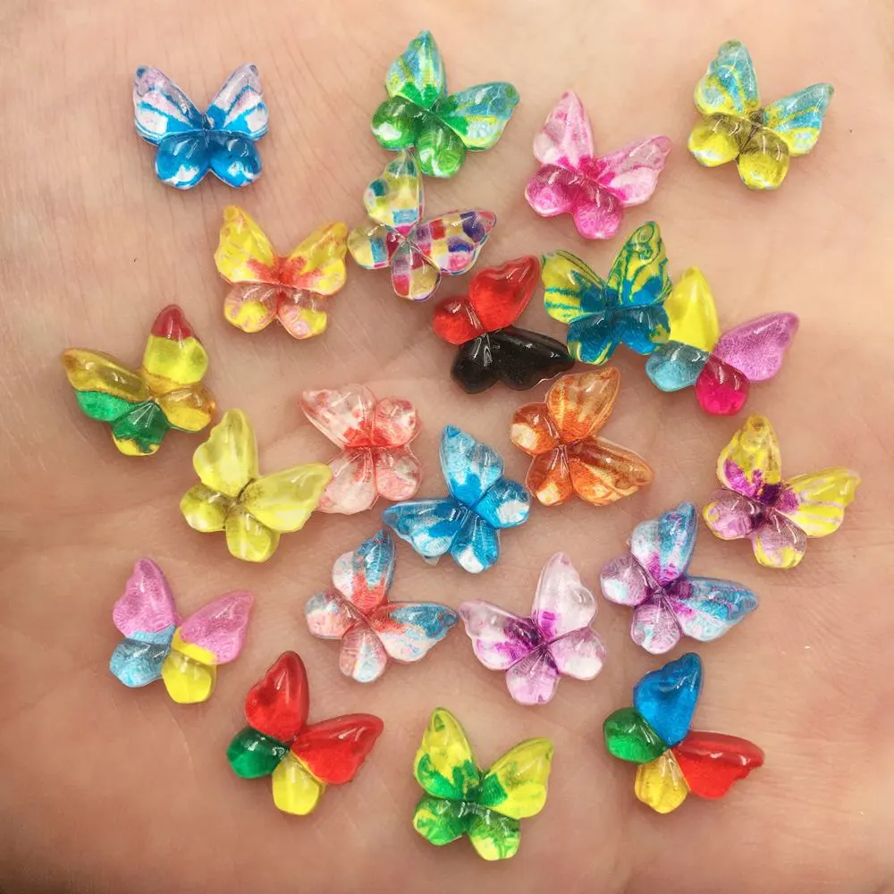 Nail Art Overlay - カワイイミニバタフライフラットバックラインストーン、レジングリッター、カラフル、ネイルアート、フィガーズイヤリング、DIYアクセサリー、スクラップブッククラフト、10mm