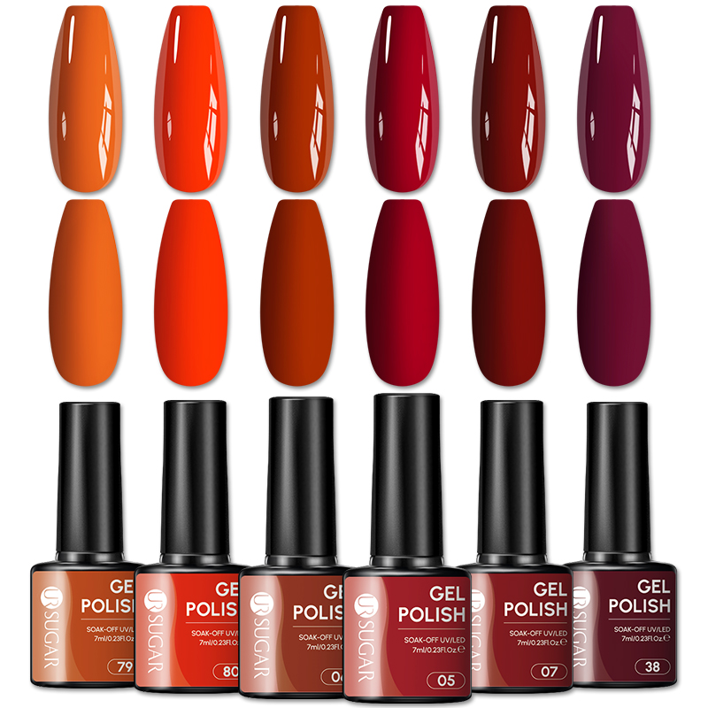 Nail Art Orange - UR SUGAR 1/6個入り パンプキンオレンジレッド ジェルネイルポリッシュセット 7ml