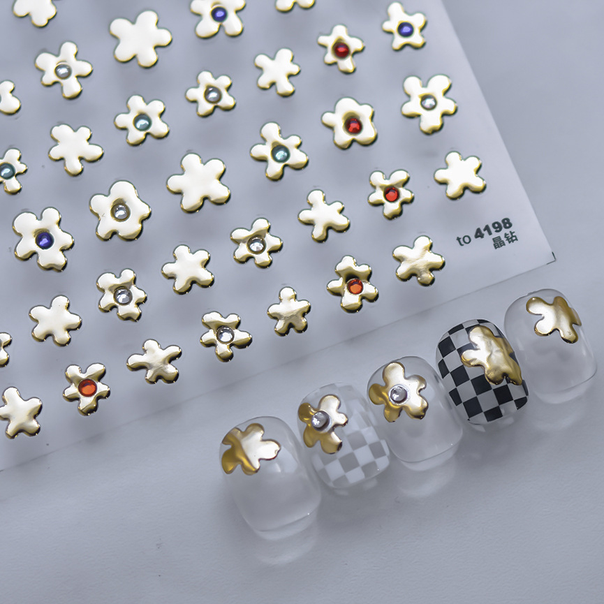Nail Art Orange - ネイル装飾ステッカー,1ピース,カラー,花,赤,オレンジ,デイジー,ラインストーン,レーザー,粘着性,ネイルアート用
