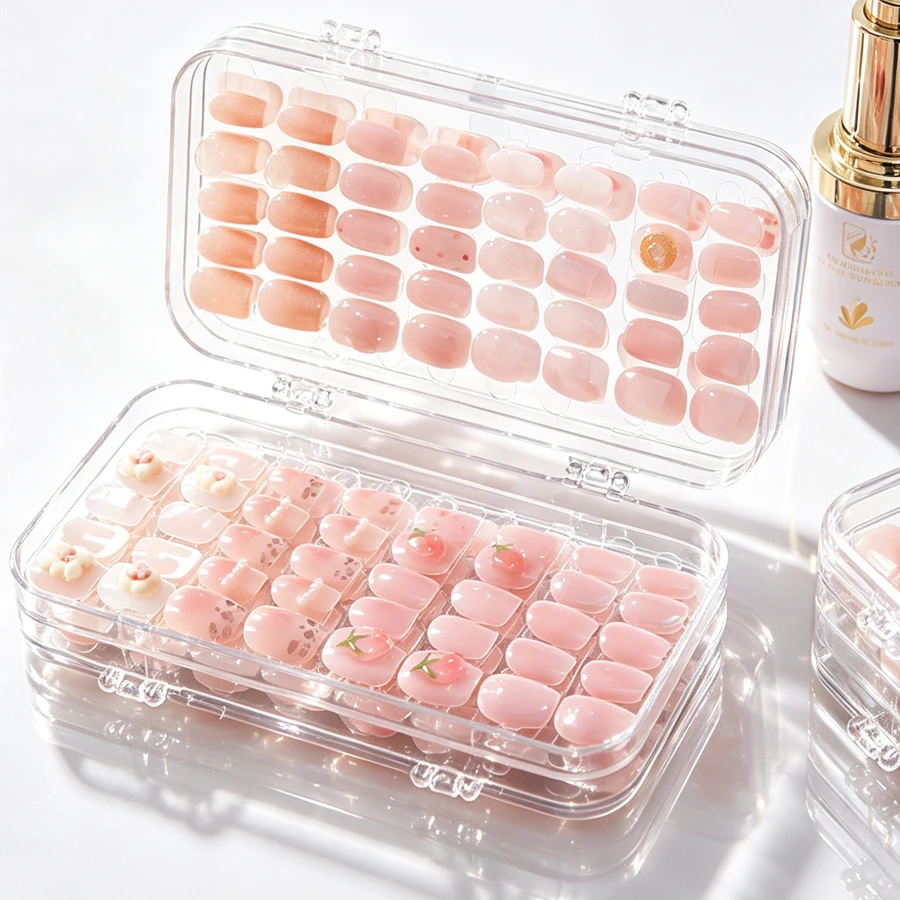 Nail Art Overlay - クリア折りたたみ式プレスオンネイル収納ボックス、防塵ネイルチップディスプレイオーガナイザーケース（サロン＆DIYネイルデザイン用）