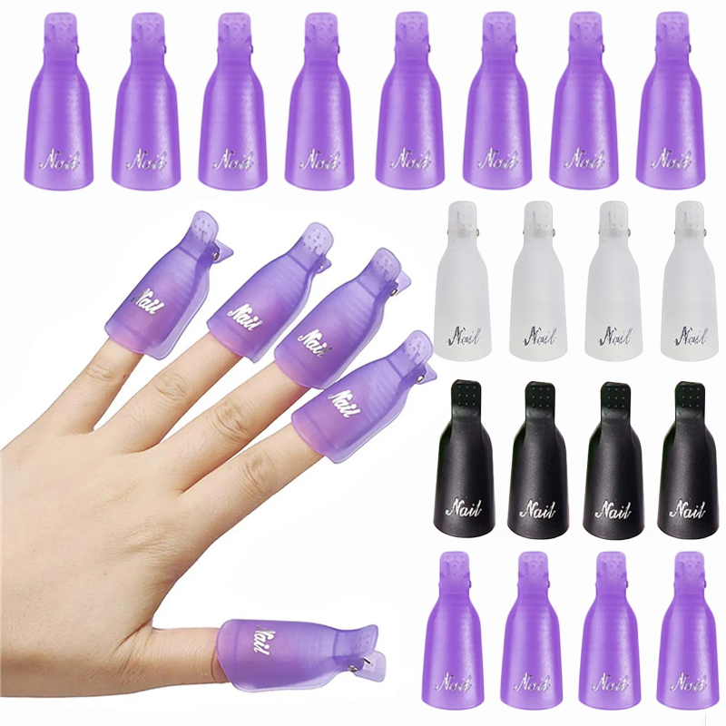 Nail Art Gel Polish - 10個入り プラスチック製 アクリルネイルアート ソークオフキャップクリップ UVジェルポリッシュリムーバー ラップツール