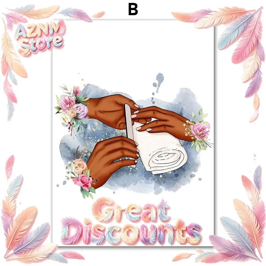 Nail Art Love - ウォールアートキャンバス絵画 花柄 ファッションガール ラブリーハンズ ネイルポリッシュアート サロン装飾