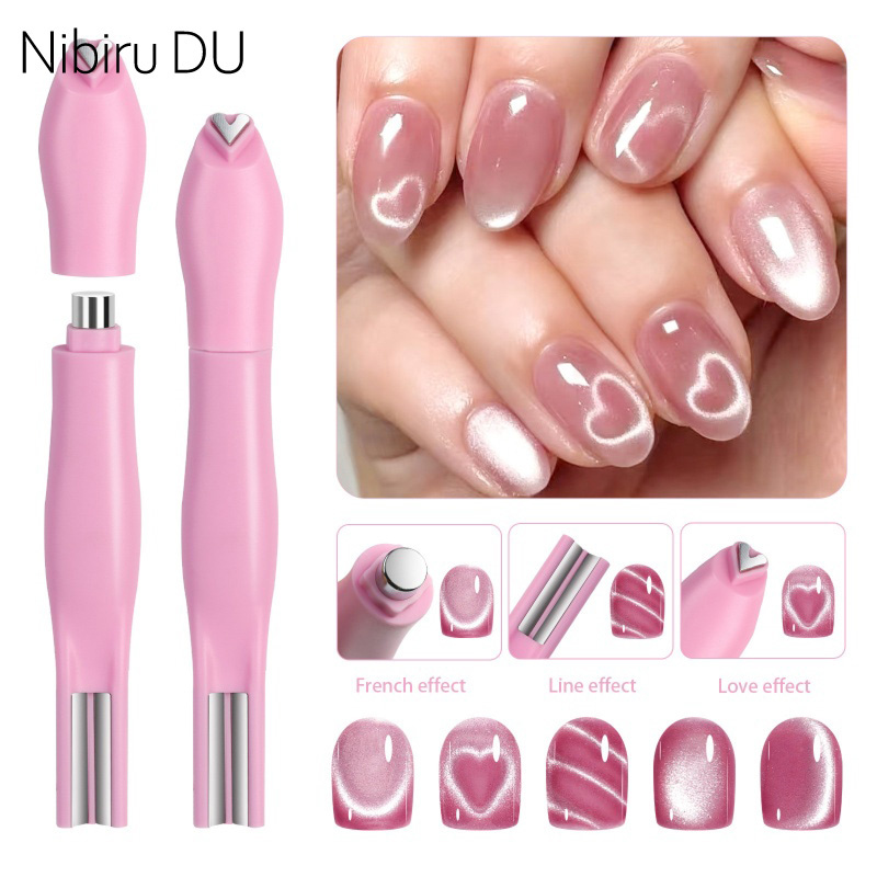 Nail Art Love - 3 in 1キャットアイネイルマグネットスティック ラブハートスネークパターン フレンチキャットアイネイルマグネット UVジェルポリッシュエフェクト