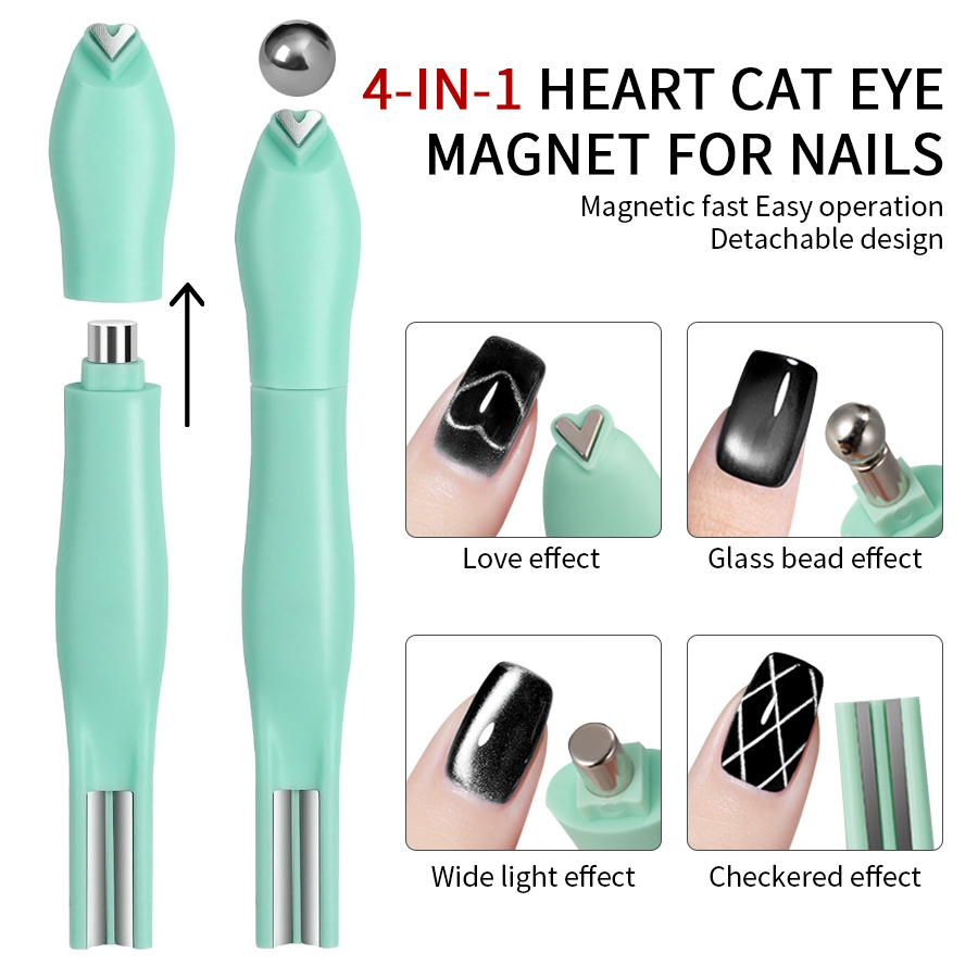 Nail Art Love - RSNAIL 4 in 1キャッツアイネイルマグネット 3Dラブハートネイルマグネットツール グリーン