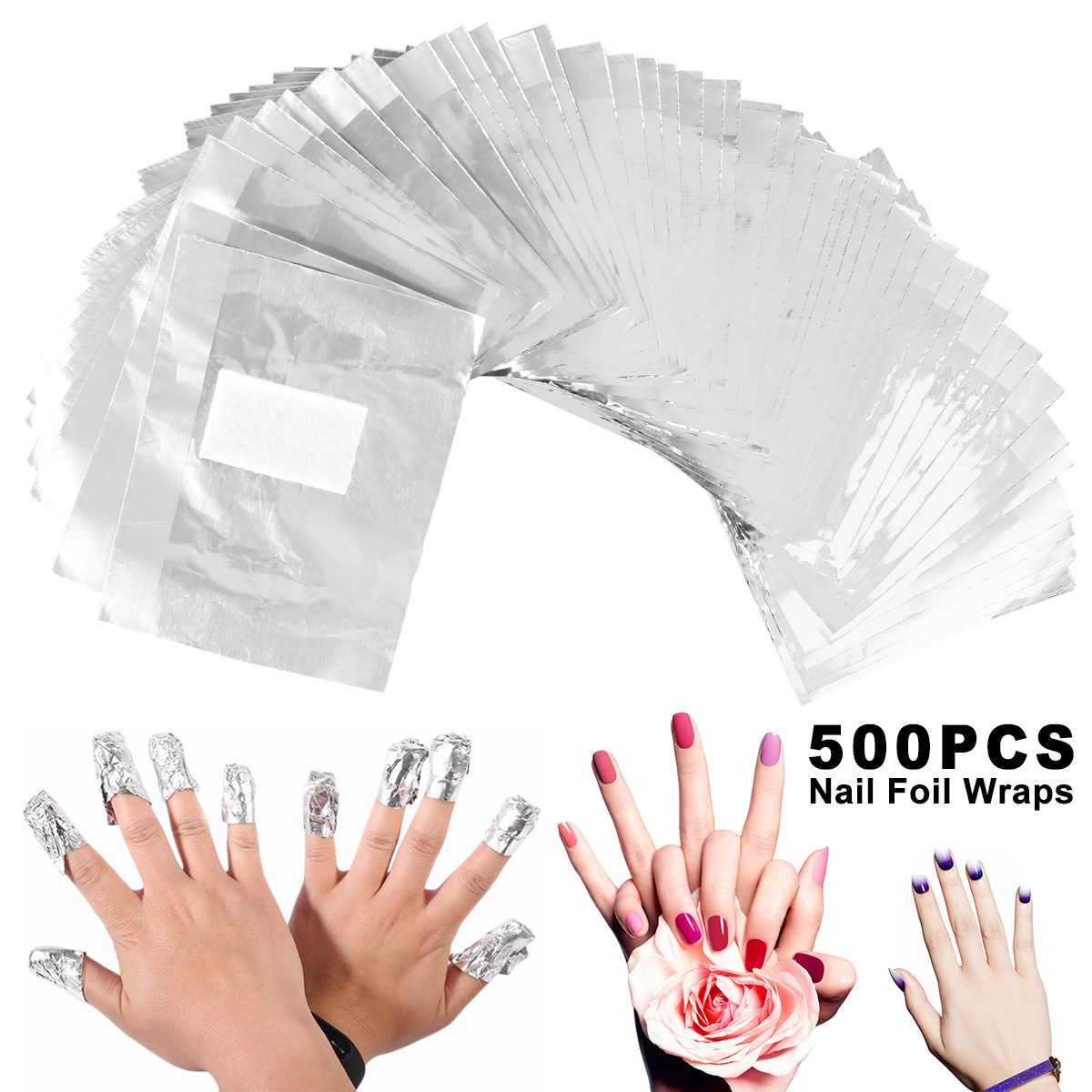 Nail Art Remover - 500/1000枚入り アルミ箔ジェルネイルリムーバーワイプ ポリッシュ除去 アクリルUVジェルリムーバーラップ アセトン入り マニキュアツール