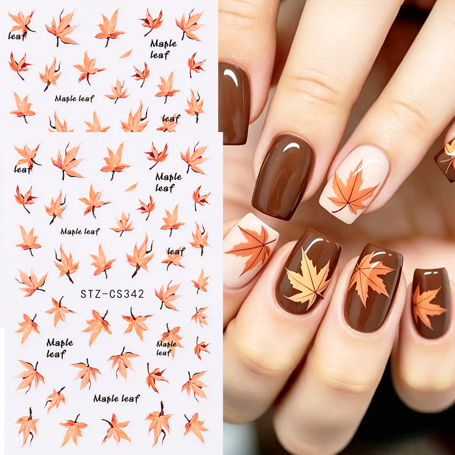 2 個水彩オレンジレッドカエデの葉ネイルアートステッカー秋の - Nail Art Orange のレビューと価格