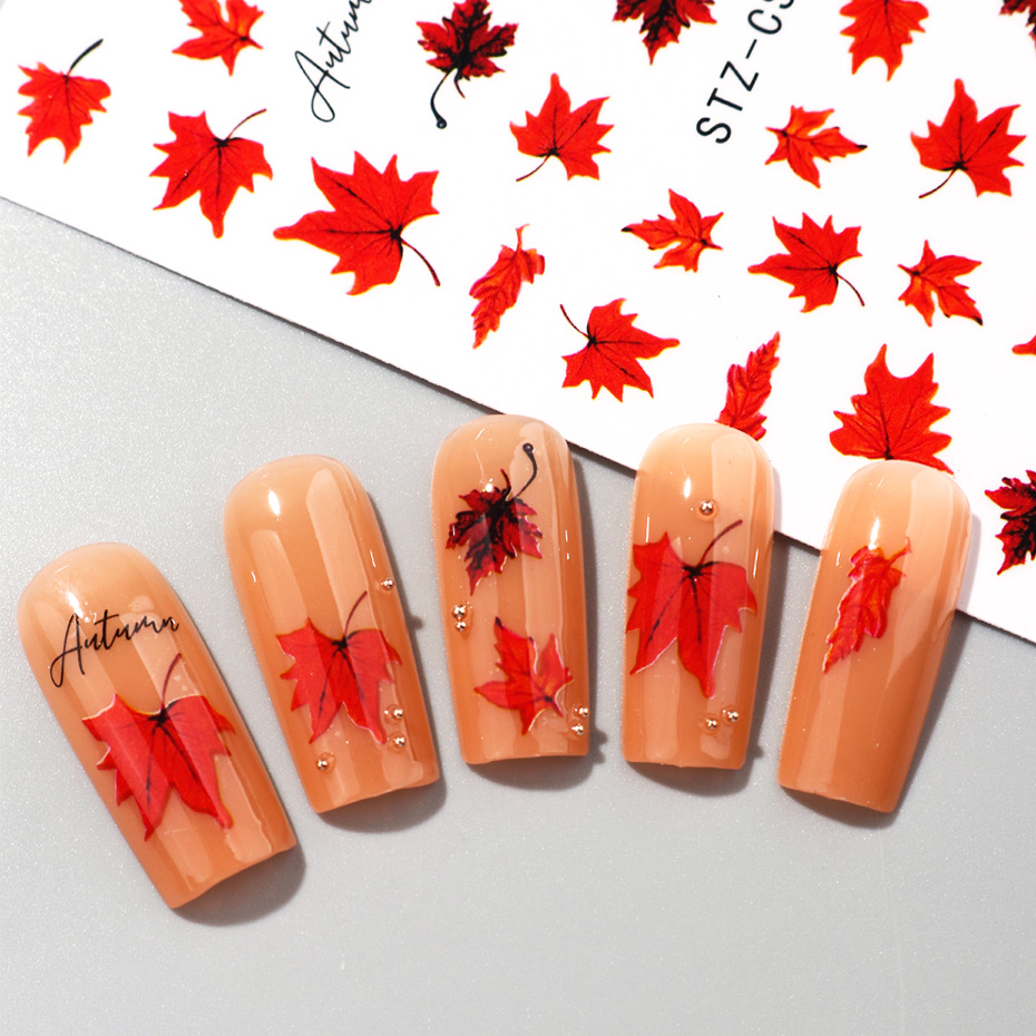2 個水彩オレンジレッドカエデの葉ネイルアートステッカー秋の - Nail Art Orange のレビューと価格