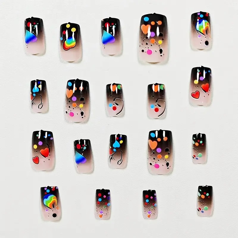 24枚入りヌードカラーつけ爪 ショートスクエア レインボーグ - Nail Art Love のレビューと価格