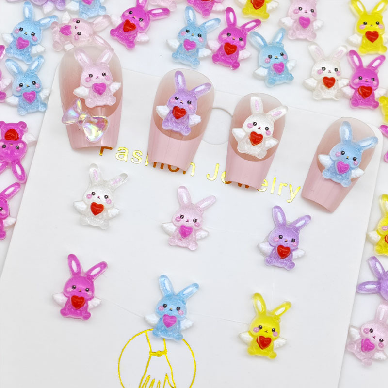 新しい可愛いエンジェルラブの漫画風ウサギのネイルアートアクセ - Nail Art Love のレビューと価格