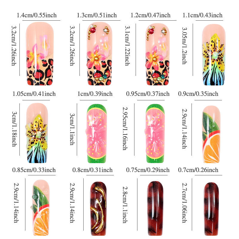 24枚入りマシンメイドプレスオンネイル ロングスクエアトロピ - Nail Art Orange のレビューと価格