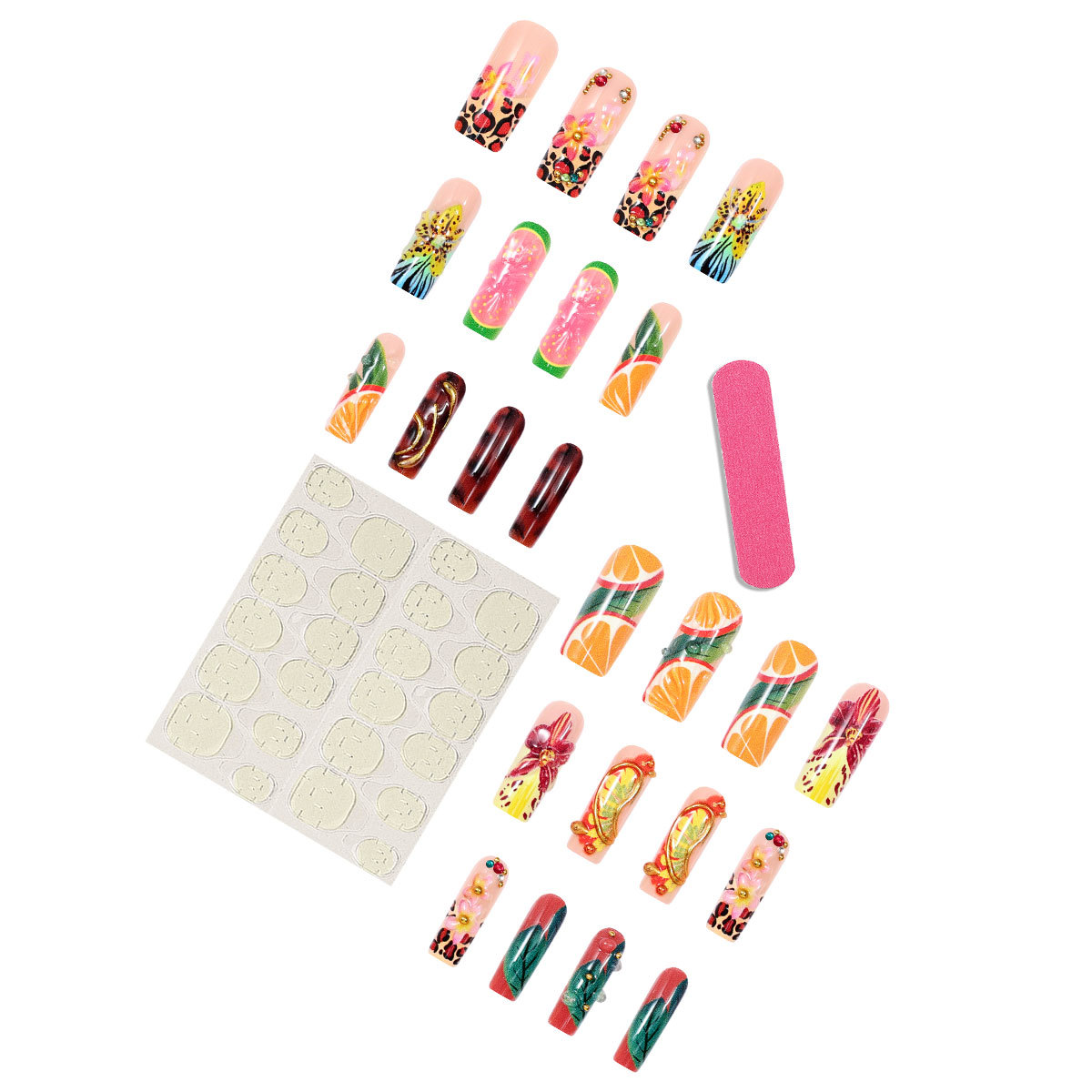 24枚入りマシンメイドプレスオンネイル ロングスクエアトロピ - Nail Art Orange のレビューと価格