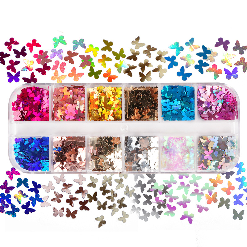 混合色の蛍光蝶キラキラまつげ延長アクセサリーネイルアートグリ - Nail Art Overlay のレビューと価格