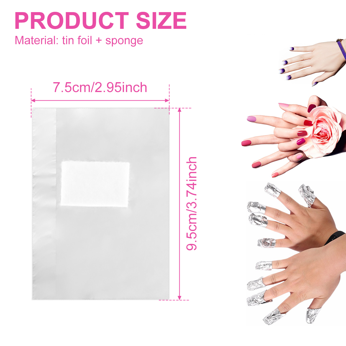 500/1000枚入り アルミ箔ジェルネイルリムーバーワイプ - Nail Art Remover のレビューと価格