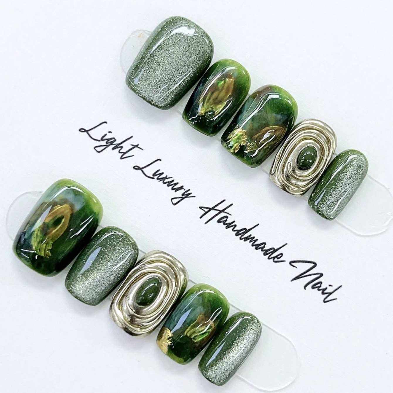 10個入り純手作業でプレスされたショートスクエアネイルアート - Nail Art Overlay のレビューと価格